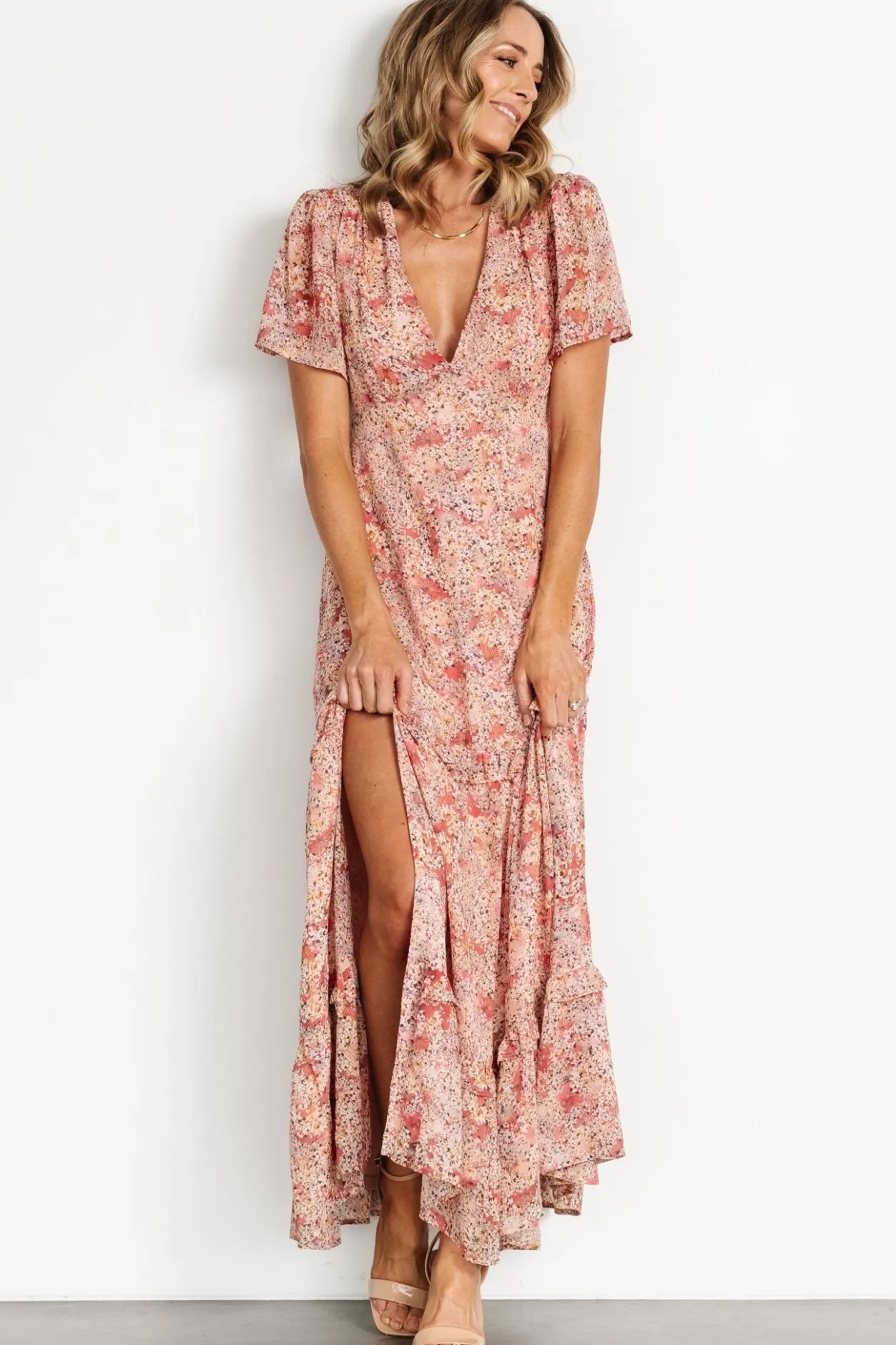 Fashion Baltic Born Audrey Deep V Maxi Dress | Blush Floral BlushFloral