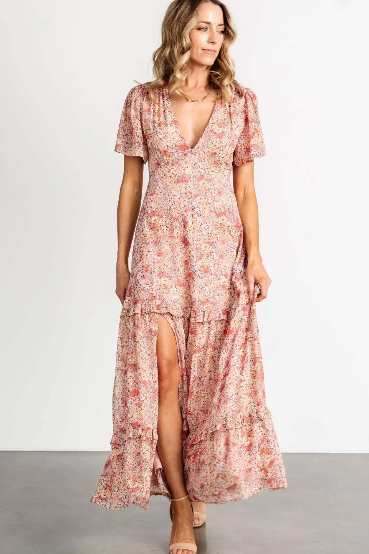 Fashion Baltic Born Audrey Deep V Maxi Dress | Blush Floral BlushFloral