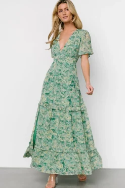 Sale Baltic Born Audrey Deep V Maxi Dress | Green Floral GreenFloral