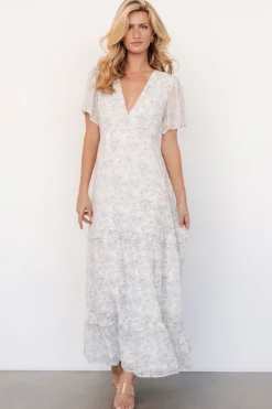 Hot Baltic Born Audrey Deep V Maxi Dress | Off White + Blue Floral OffWhite+BlueFloral