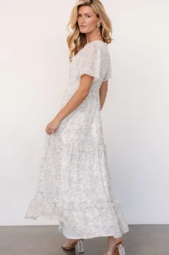 Hot Baltic Born Audrey Deep V Maxi Dress | Off White + Blue Floral OffWhite+BlueFloral