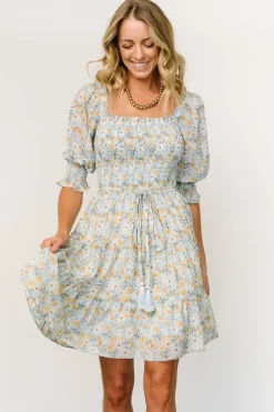 Hot Baltic Born Azlyn Smocked Short Dress | Light Blue Floral LightBlueFloral