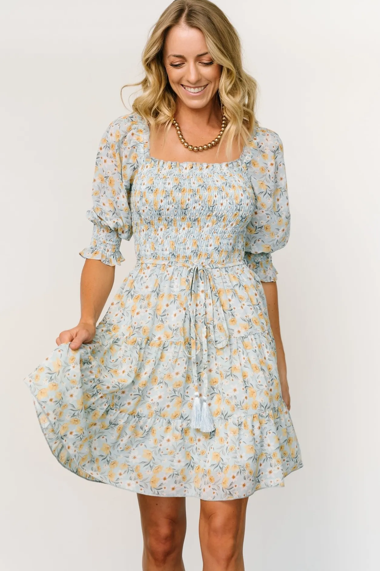 Hot Baltic Born Azlyn Smocked Short Dress | Light Blue Floral LightBlueFloral