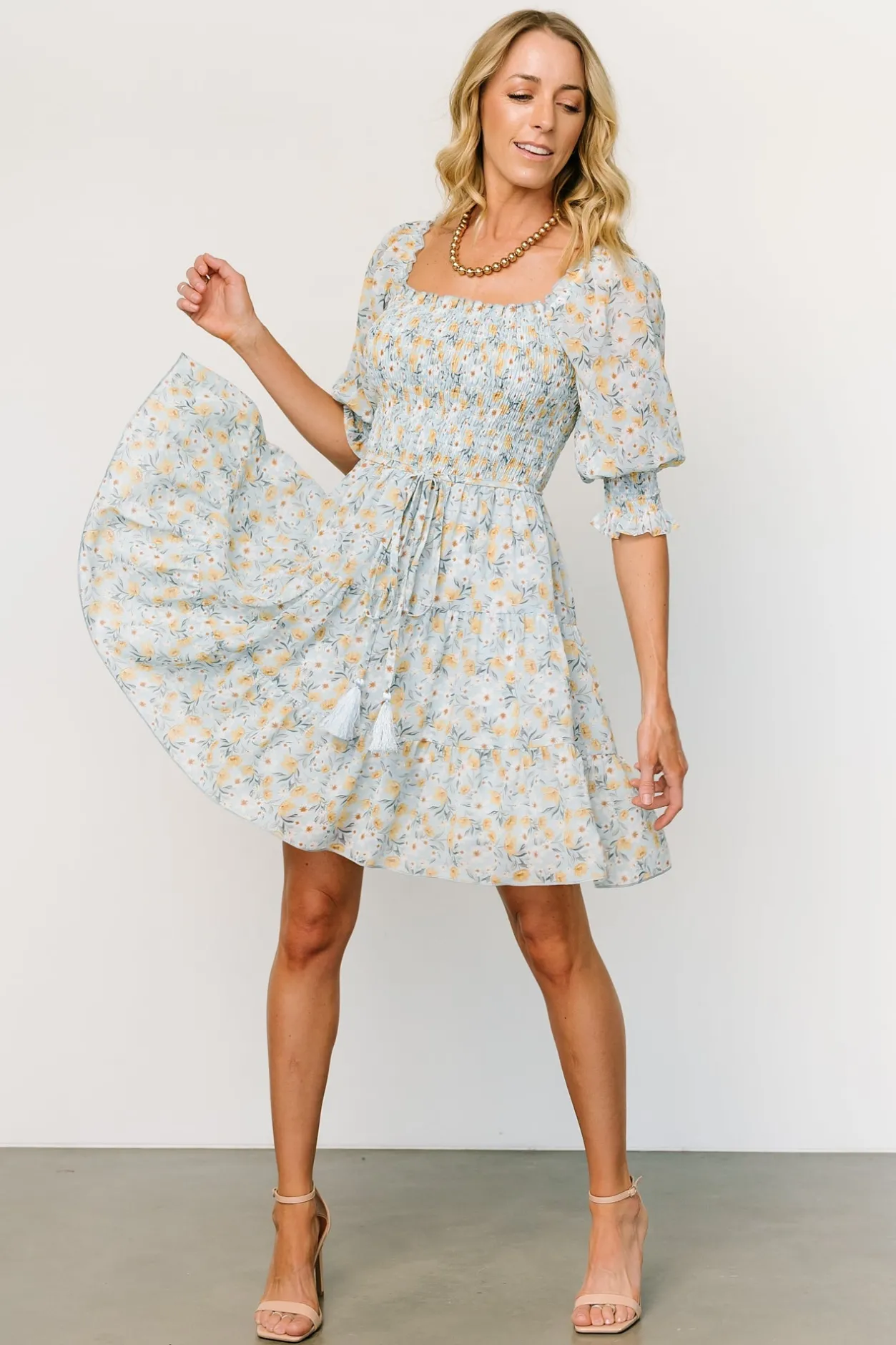 Hot Baltic Born Azlyn Smocked Short Dress | Light Blue Floral LightBlueFloral