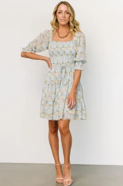 Hot Baltic Born Azlyn Smocked Short Dress | Light Blue Floral LightBlueFloral