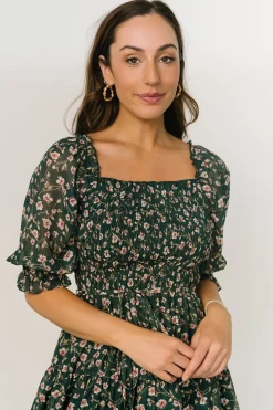 Outlet Baltic Born Azlyn Smocked Short Dress | Green + Pink Floral Green+PinkFloral