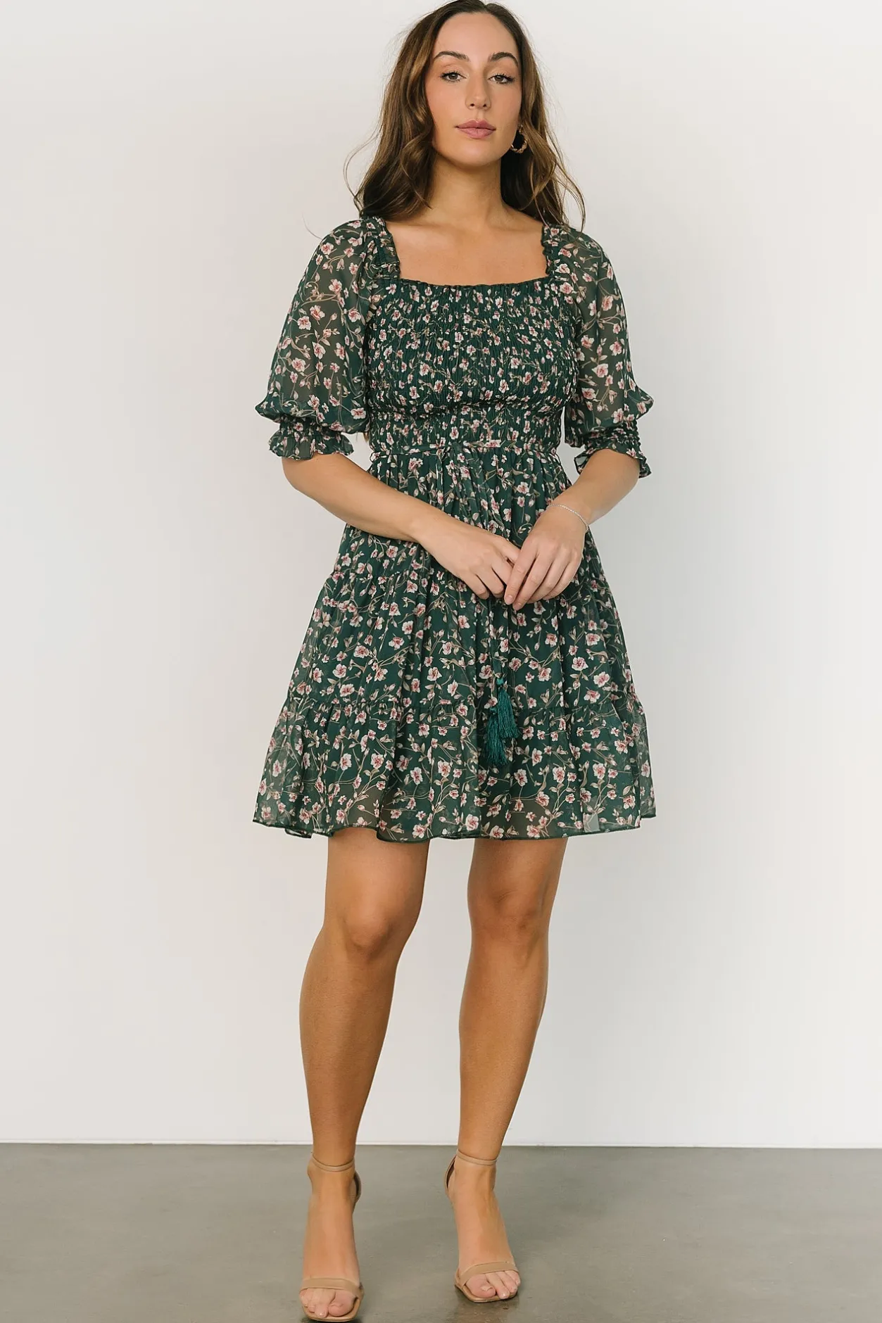 Outlet Baltic Born Azlyn Smocked Short Dress | Green + Pink Floral Green+PinkFloral