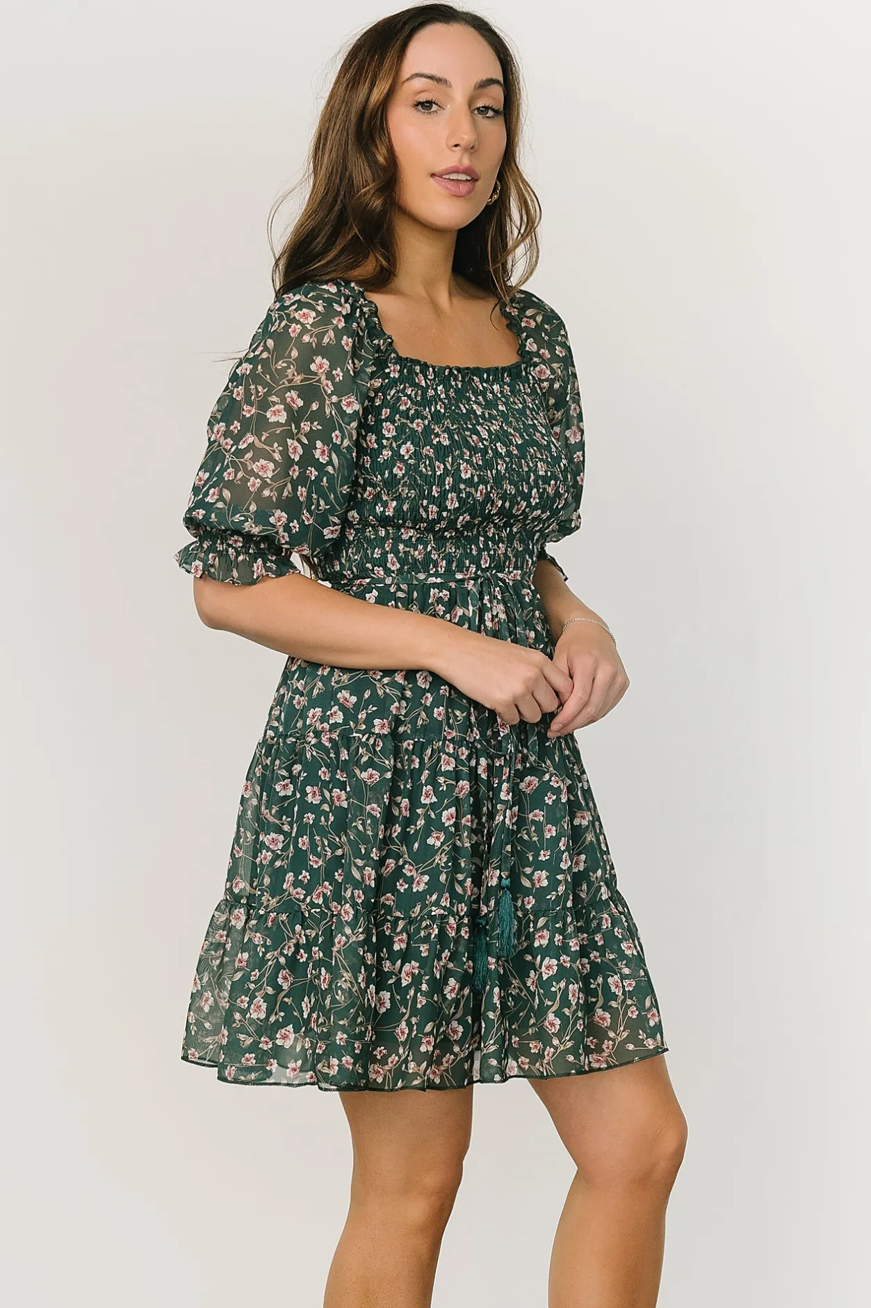 Outlet Baltic Born Azlyn Smocked Short Dress | Green + Pink Floral Green+PinkFloral
