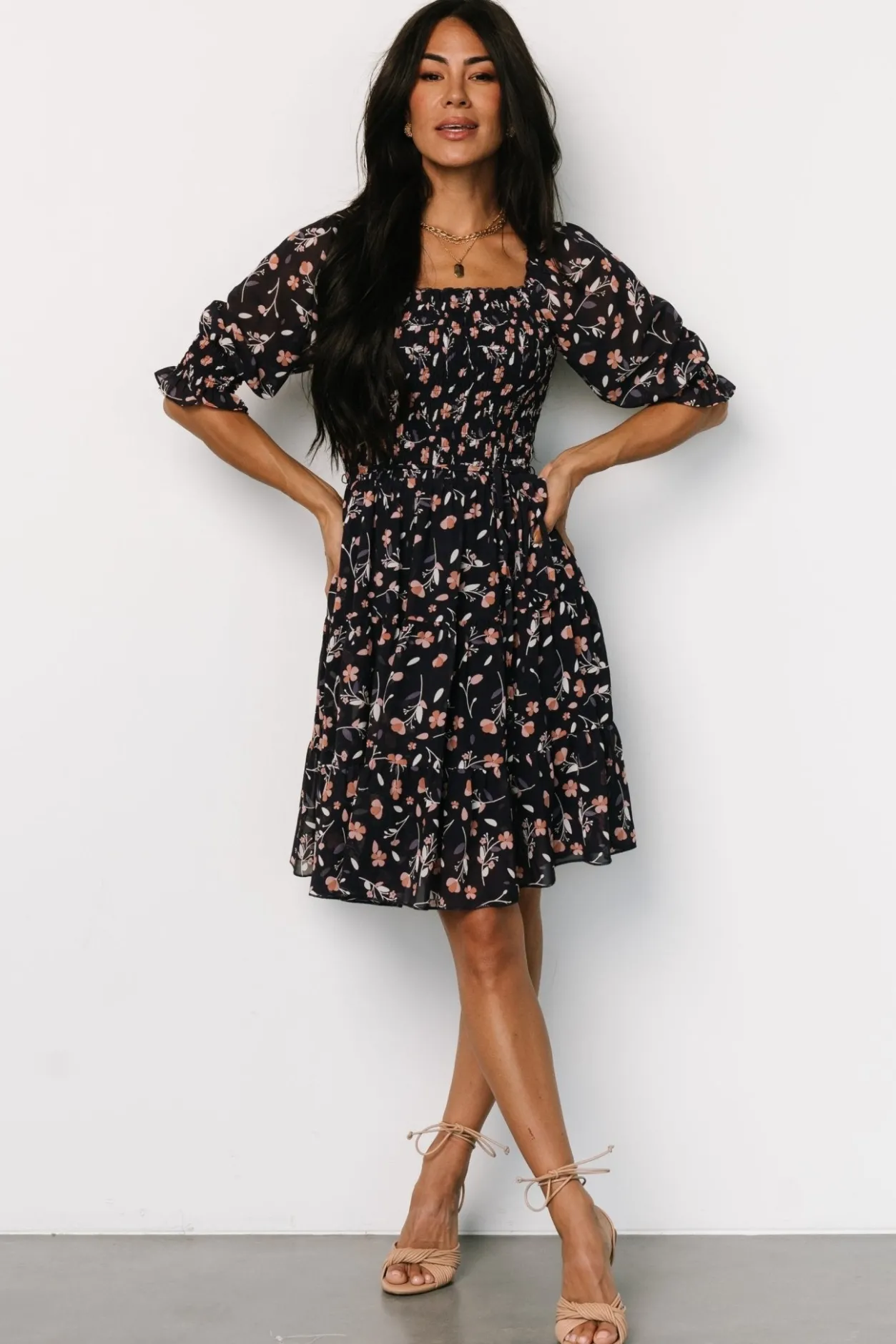 Best Baltic Born Azlyn Smocked Short Dress | Navy + Pink Floral Navy+PinkFloral