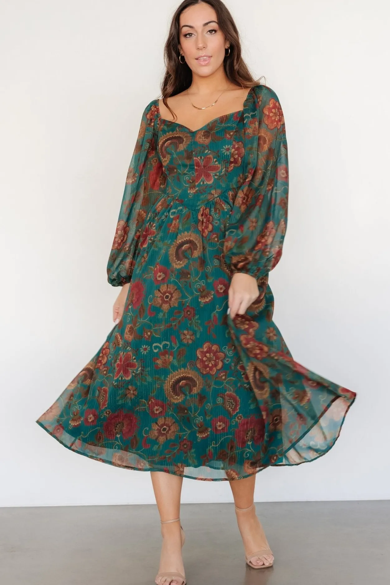 Clearance Baltic Born Babette Basque Waist Dress | Teal Multi Floral TealMultiFloral