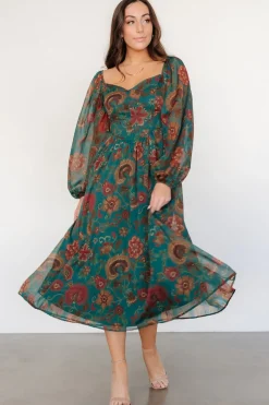 Clearance Baltic Born Babette Basque Waist Dress | Teal Multi Floral TealMultiFloral