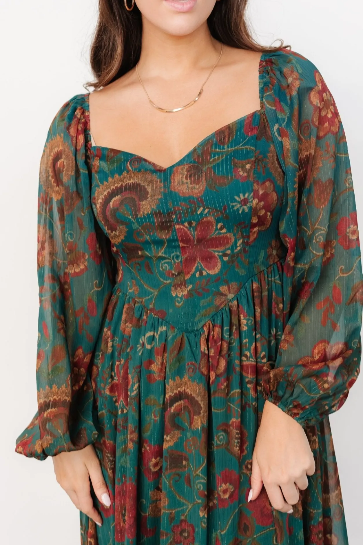 Clearance Baltic Born Babette Basque Waist Dress | Teal Multi Floral TealMultiFloral