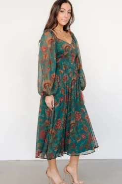 Clearance Baltic Born Babette Basque Waist Dress | Teal Multi Floral TealMultiFloral