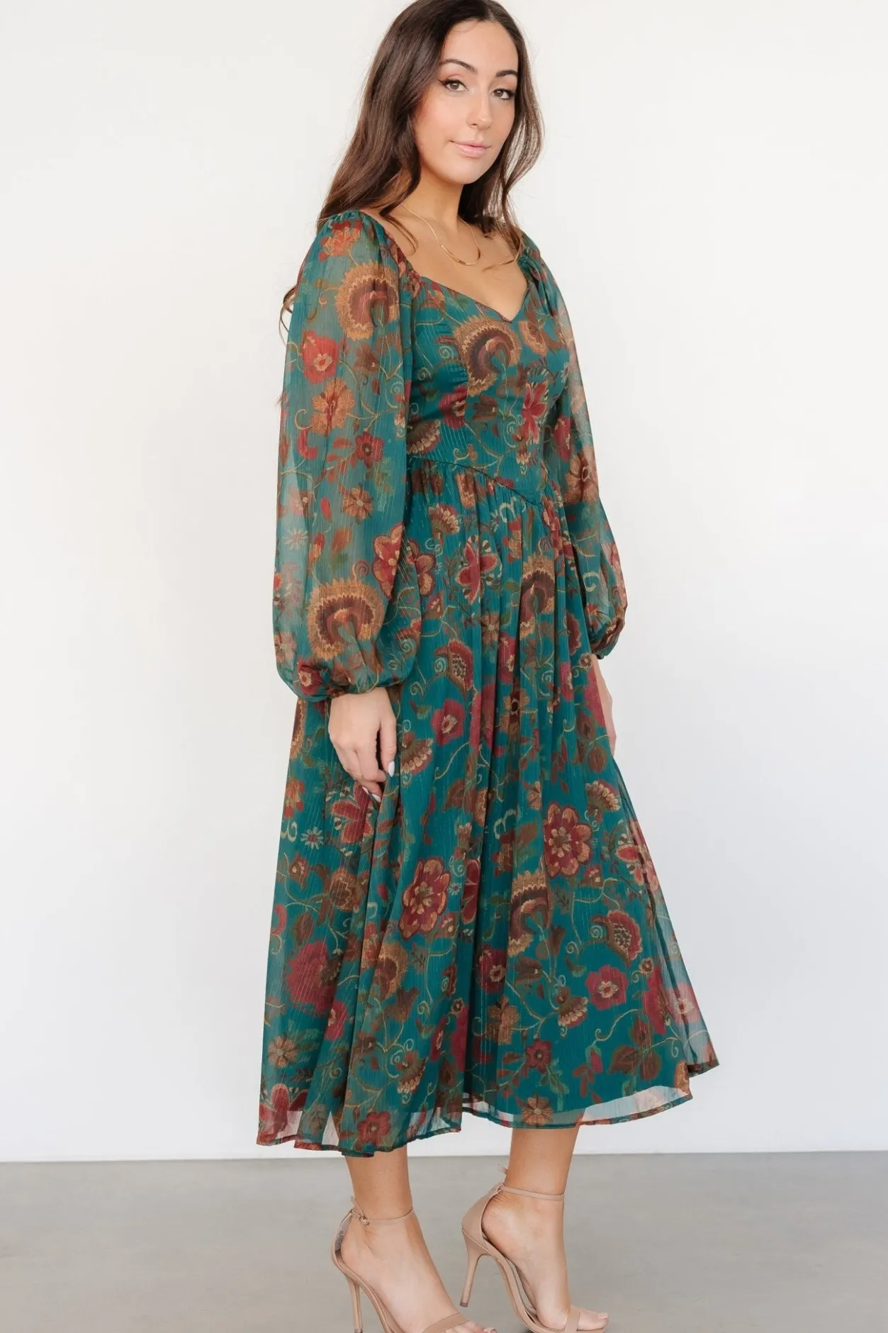 Clearance Baltic Born Babette Basque Waist Dress | Teal Multi Floral TealMultiFloral