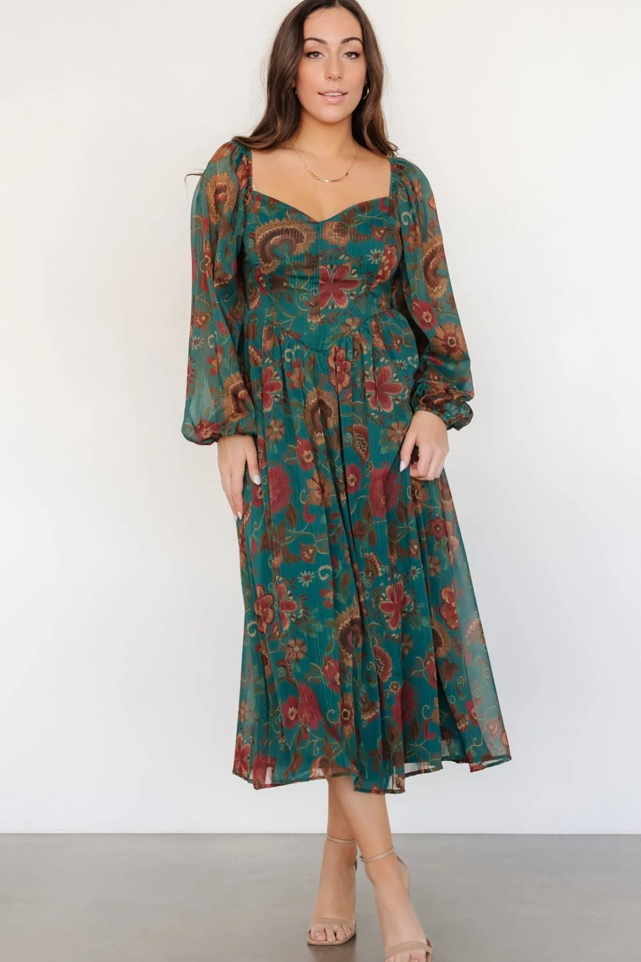 Clearance Baltic Born Babette Basque Waist Dress | Teal Multi Floral TealMultiFloral