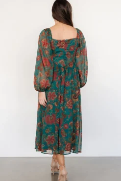 Clearance Baltic Born Babette Basque Waist Dress | Teal Multi Floral TealMultiFloral