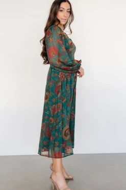 Clearance Baltic Born Babette Basque Waist Dress | Teal Multi Floral TealMultiFloral