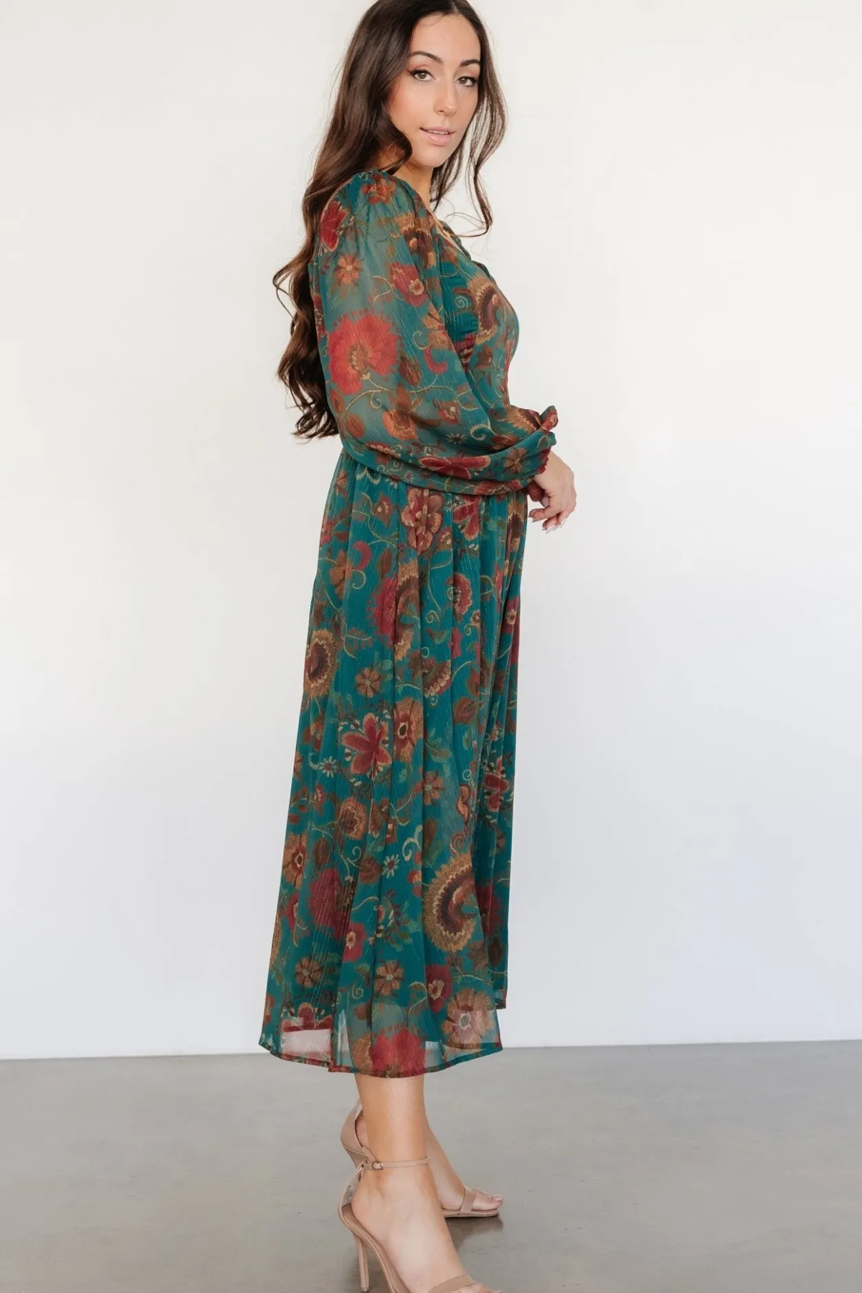 Clearance Baltic Born Babette Basque Waist Dress | Teal Multi Floral TealMultiFloral