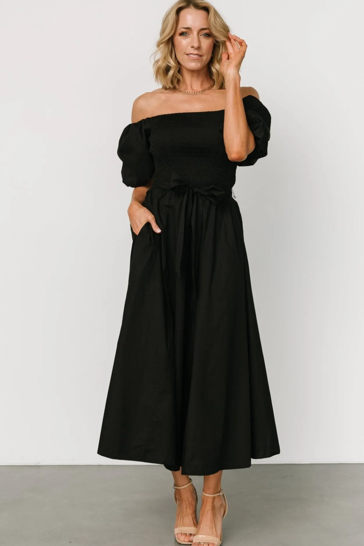 Discount Baltic Born Bardot Midi Dress | Black