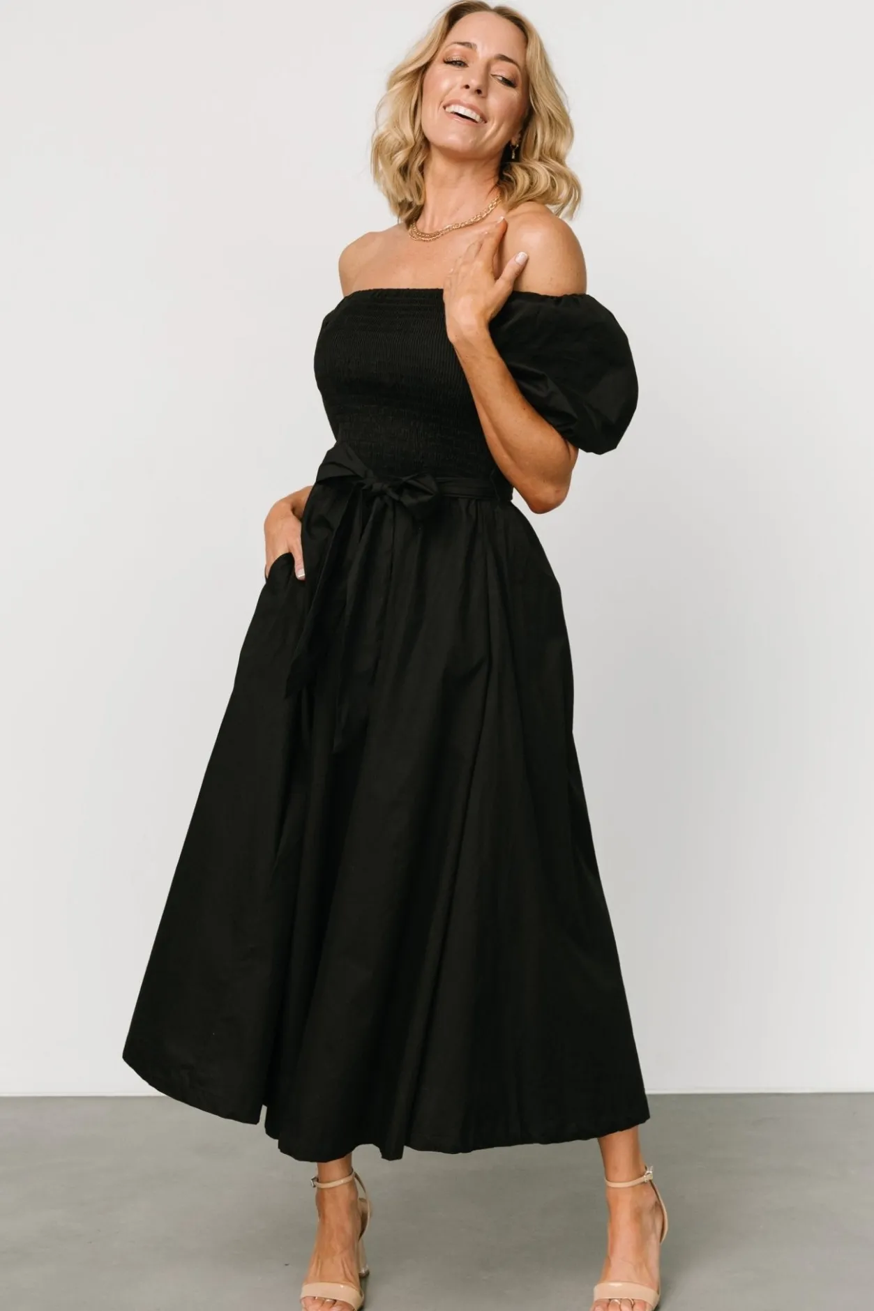 Discount Baltic Born Bardot Midi Dress | Black