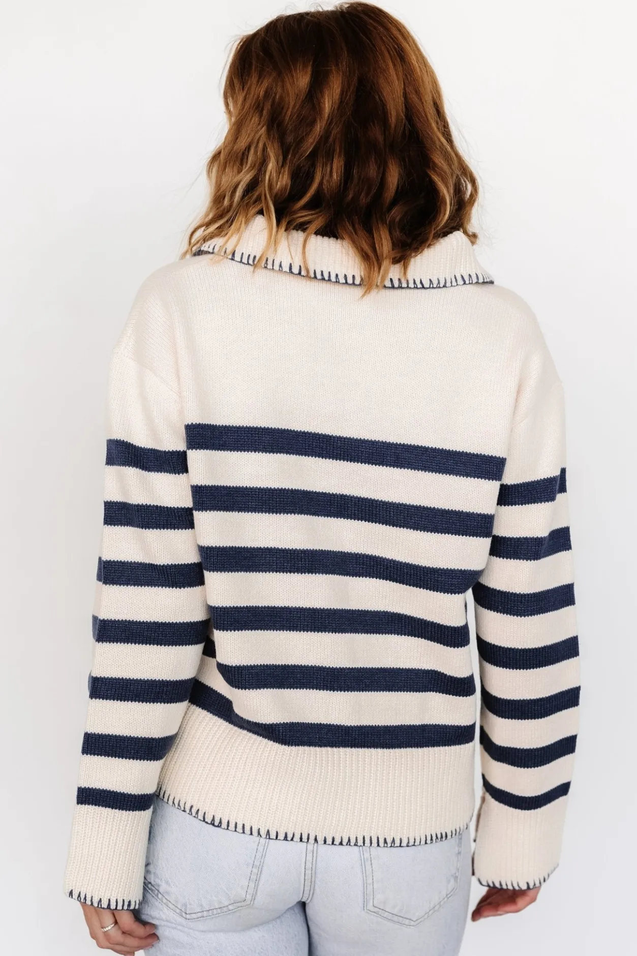 Sale Baltic Born Bastian Striped Sweater | Cream + Navy Cream+Navy