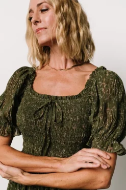 Hot Baltic Born Beatrice Smocked Midi Dress | Olive Floral OliveFloral