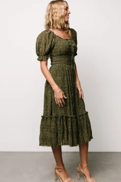 Hot Baltic Born Beatrice Smocked Midi Dress | Olive Floral OliveFloral