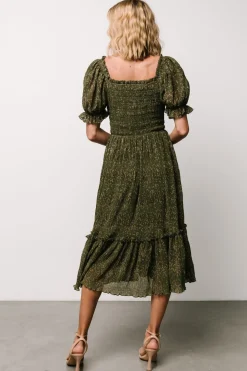 Hot Baltic Born Beatrice Smocked Midi Dress | Olive Floral OliveFloral