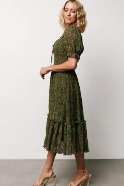 Hot Baltic Born Beatrice Smocked Midi Dress | Olive Floral OliveFloral