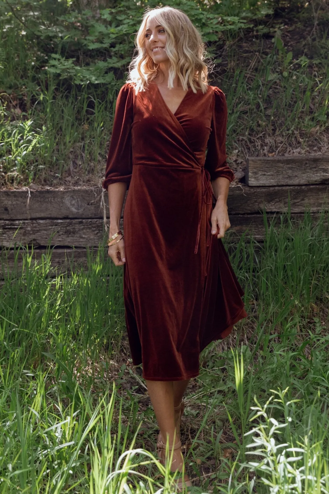 Clearance Baltic Born Beckinsale Velvet Wrap Dress | Cinnamon