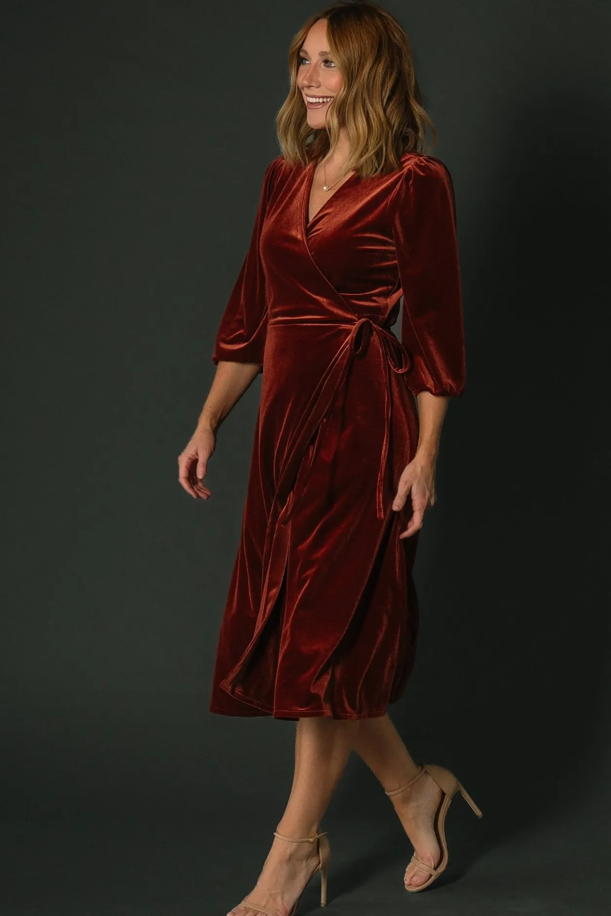 Clearance Baltic Born Beckinsale Velvet Wrap Dress | Cinnamon