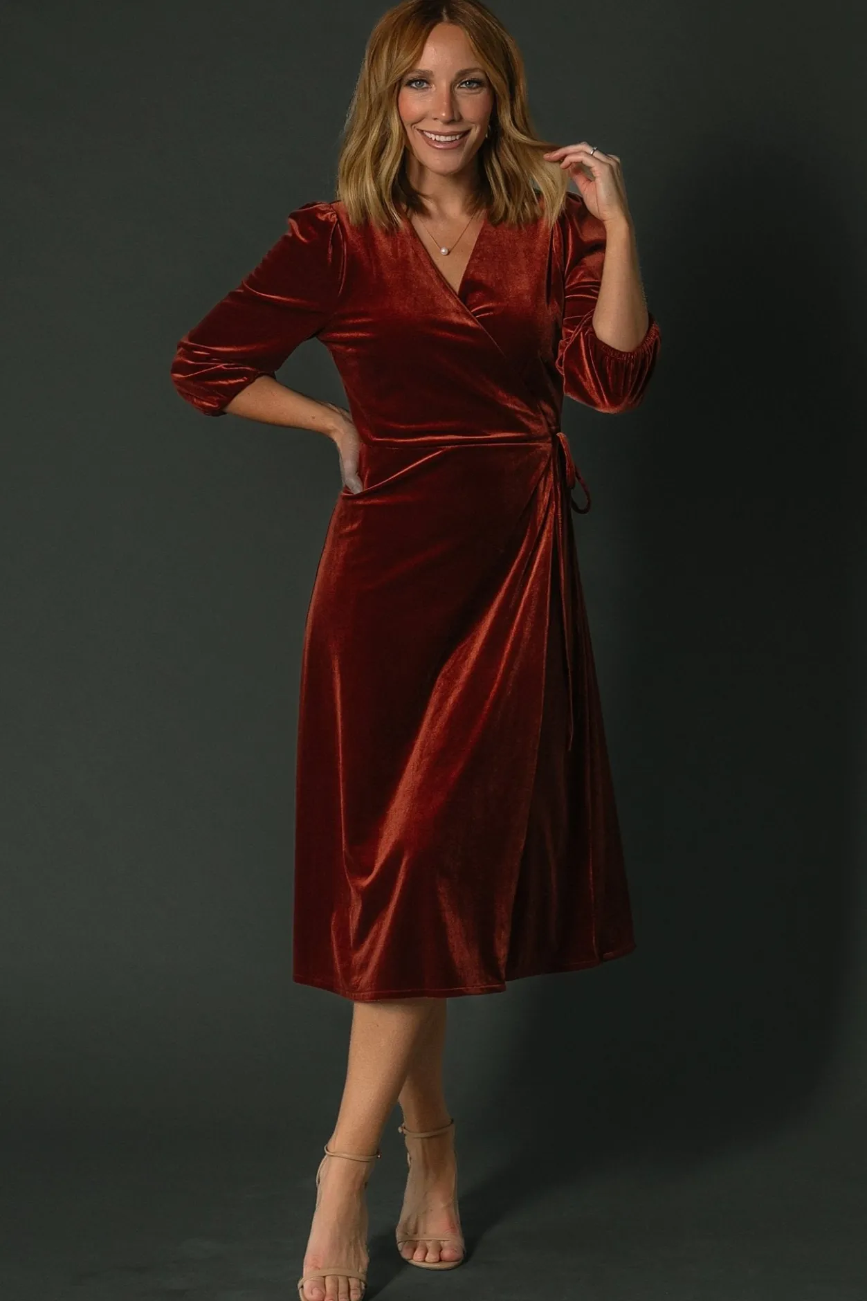 Clearance Baltic Born Beckinsale Velvet Wrap Dress | Cinnamon