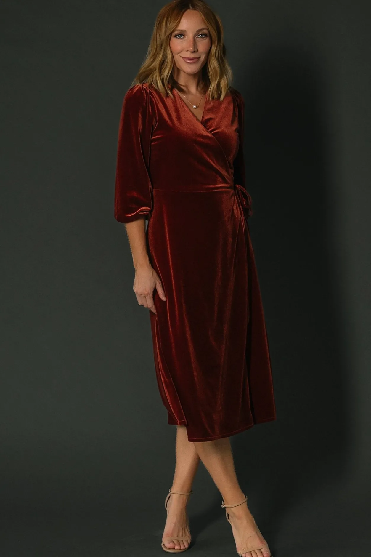 Clearance Baltic Born Beckinsale Velvet Wrap Dress | Cinnamon