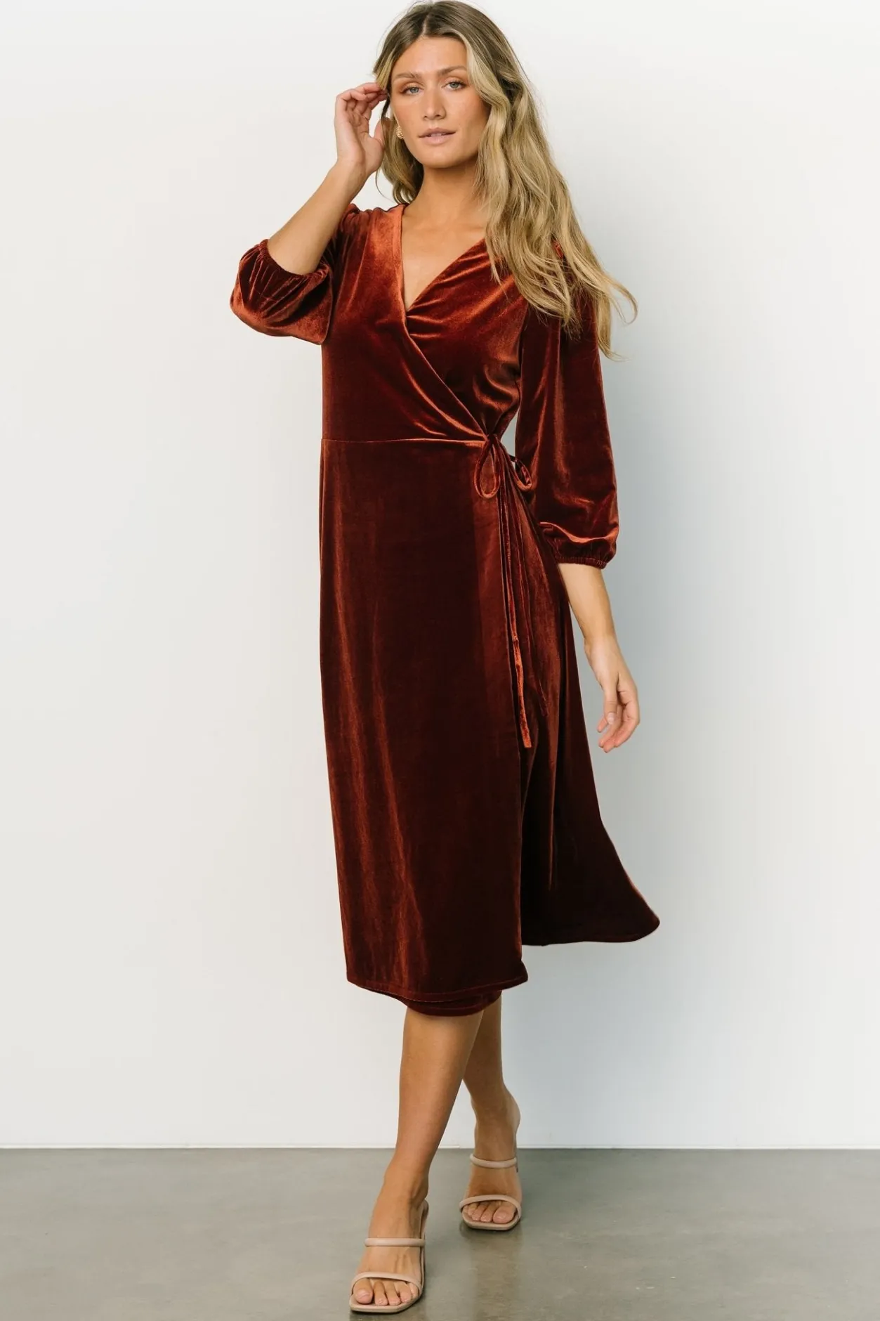 Clearance Baltic Born Beckinsale Velvet Wrap Dress | Cinnamon