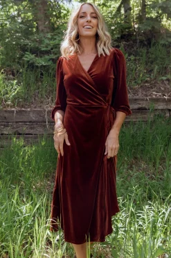Clearance Baltic Born Beckinsale Velvet Wrap Dress | Cinnamon