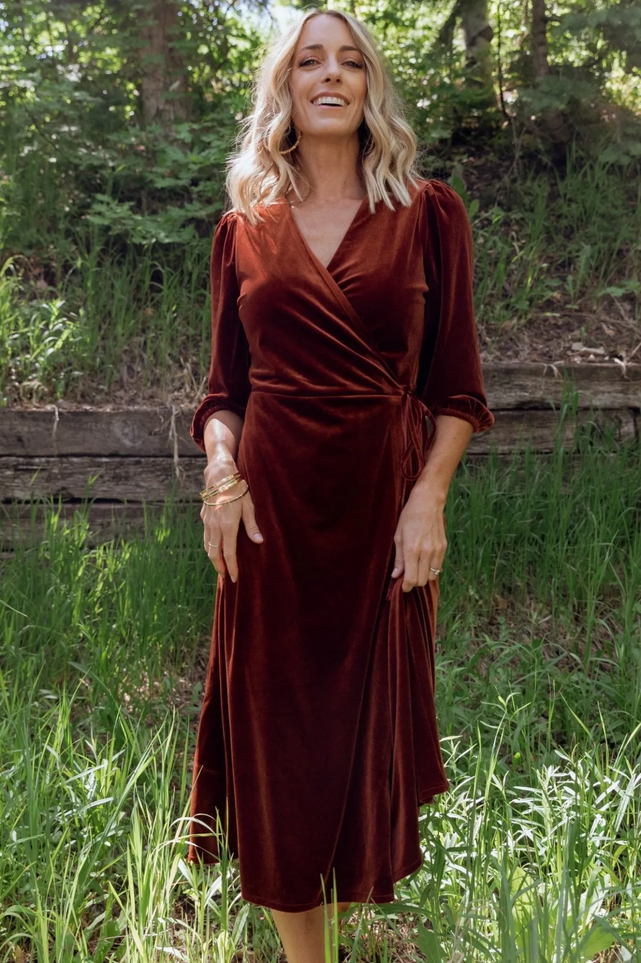 Clearance Baltic Born Beckinsale Velvet Wrap Dress | Cinnamon