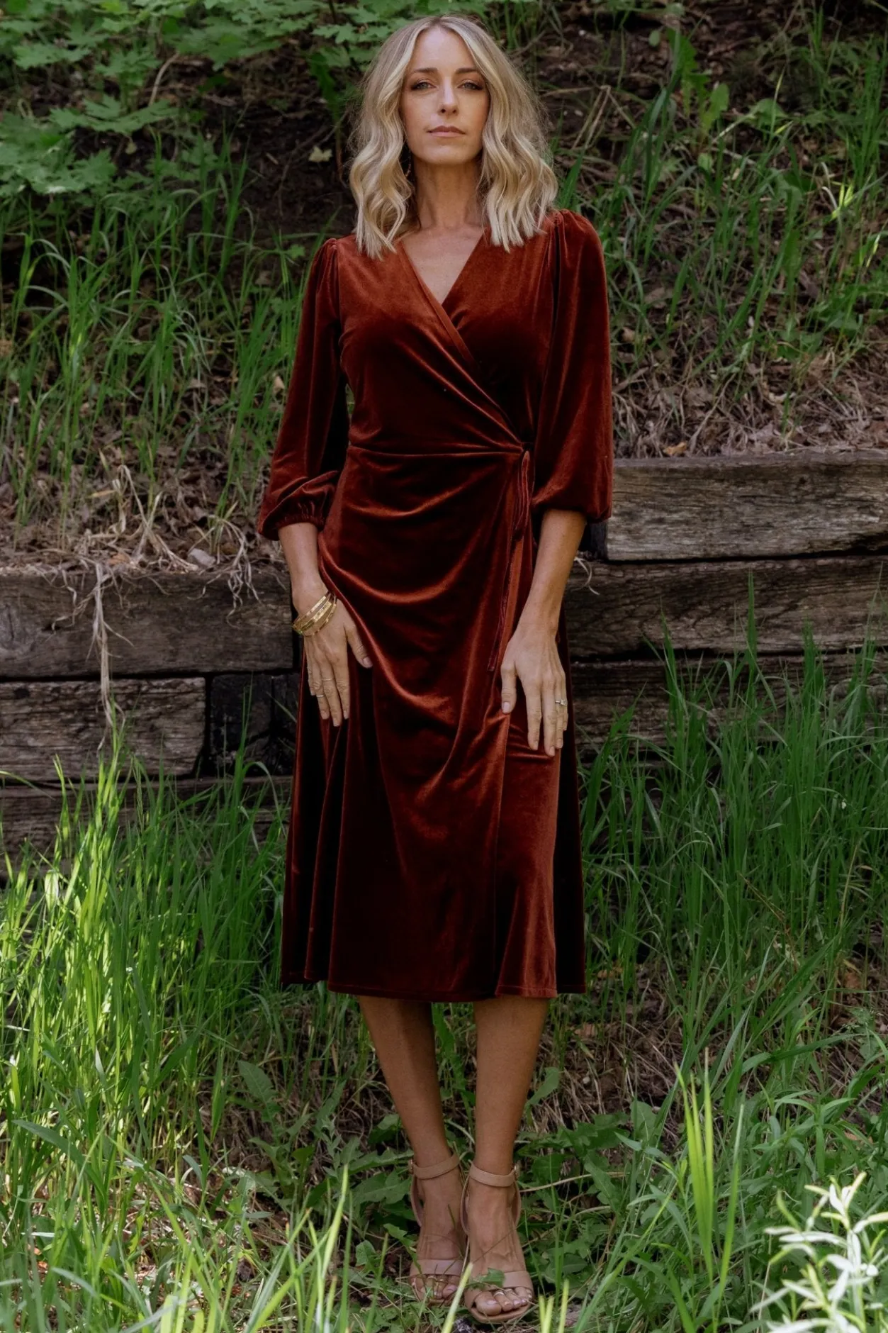Clearance Baltic Born Beckinsale Velvet Wrap Dress | Cinnamon