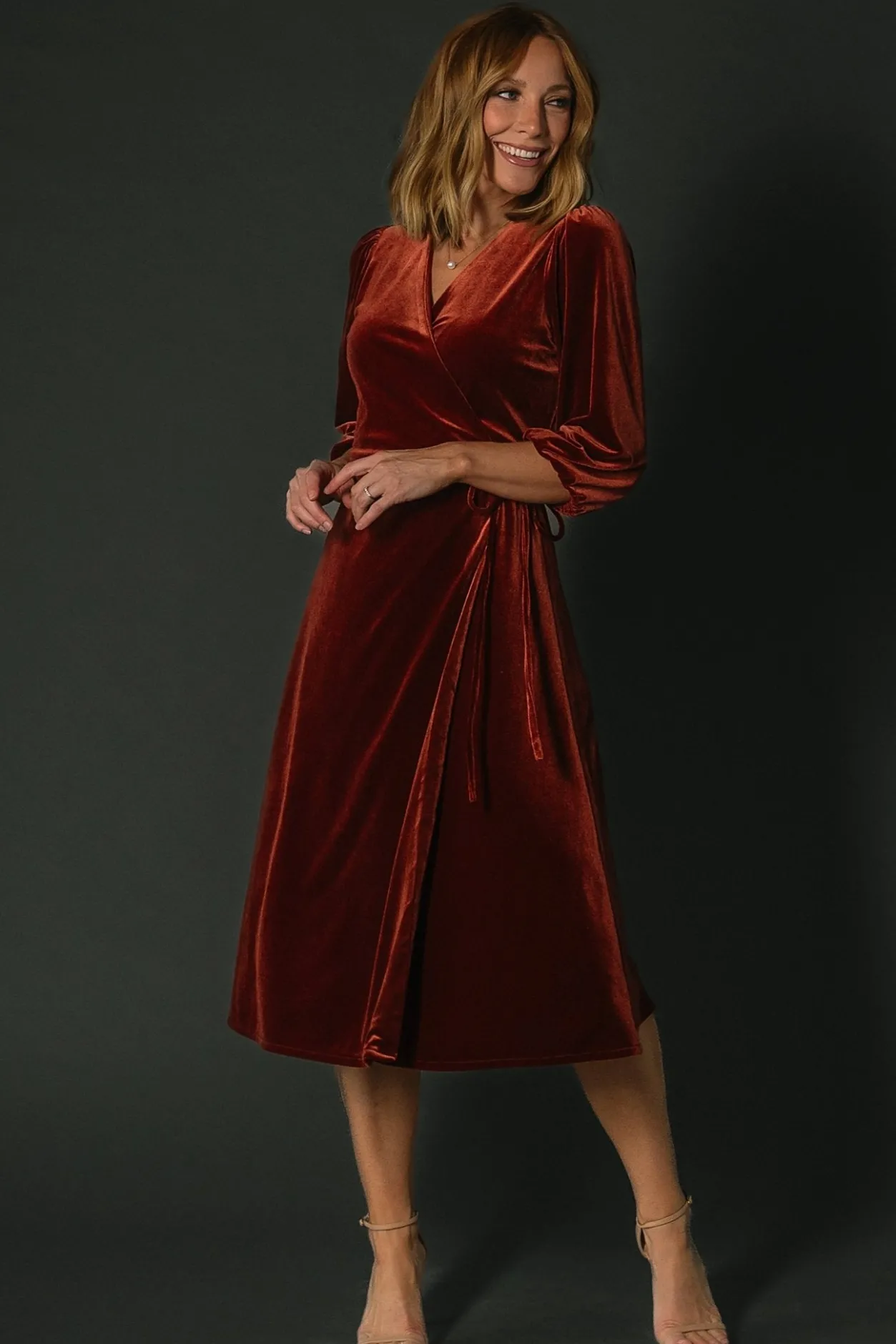Clearance Baltic Born Beckinsale Velvet Wrap Dress | Cinnamon