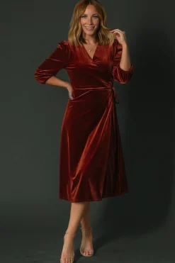 Clearance Baltic Born Beckinsale Velvet Wrap Dress | Cinnamon
