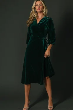 Discount Baltic Born Beckinsale Velvet Wrap Dress | Dark Green DarkGreen