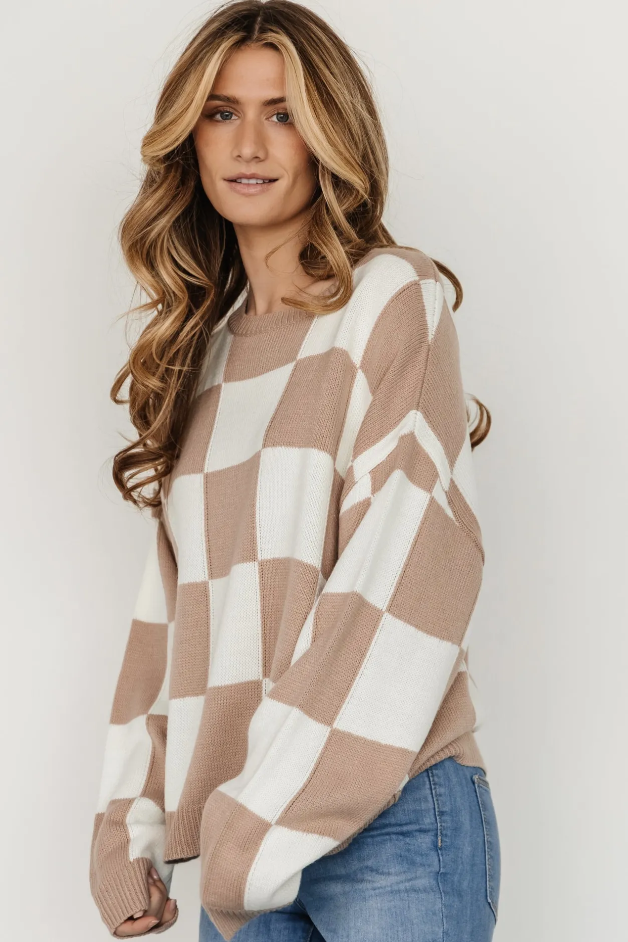 Best Baltic Born Bella Checkered Sweater | Taupe