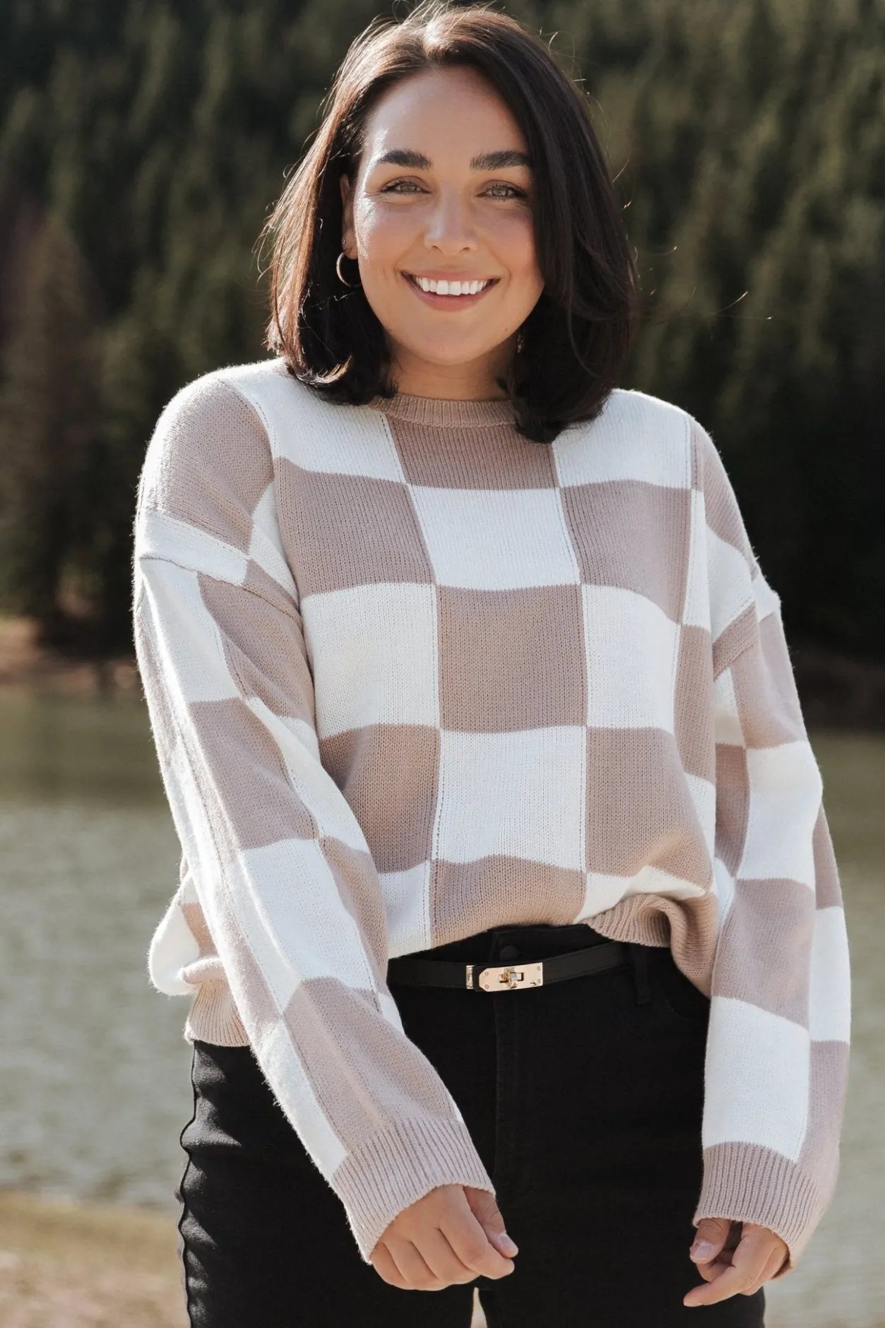 Best Baltic Born Bella Checkered Sweater | Taupe