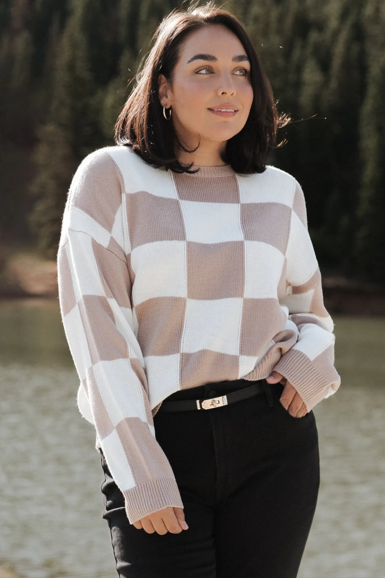 Best Baltic Born Bella Checkered Sweater | Taupe