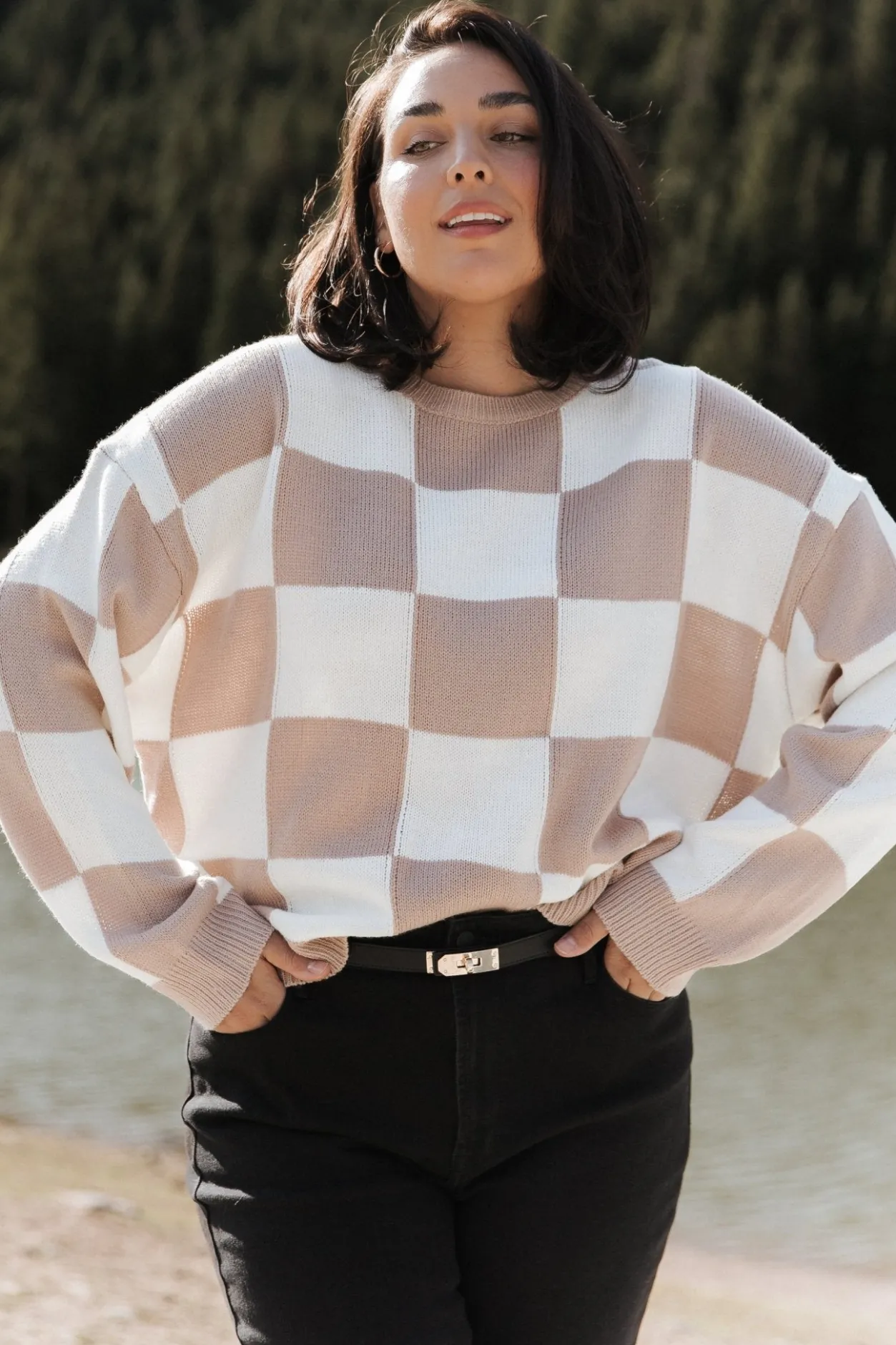 Best Baltic Born Bella Checkered Sweater | Taupe