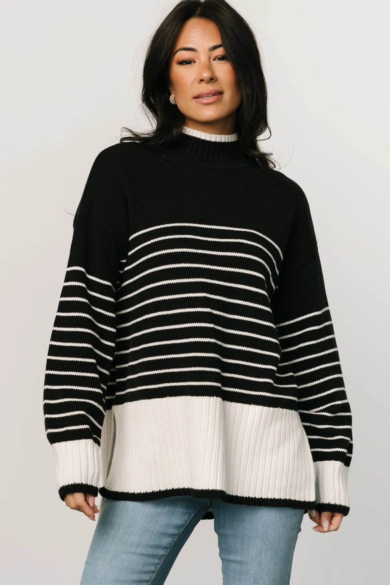 Discount Baltic Born Benedict Stripe Knit Sweater | Black + Cream Black+Cream