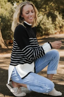Discount Baltic Born Benedict Stripe Knit Sweater | Black + Cream Black+Cream