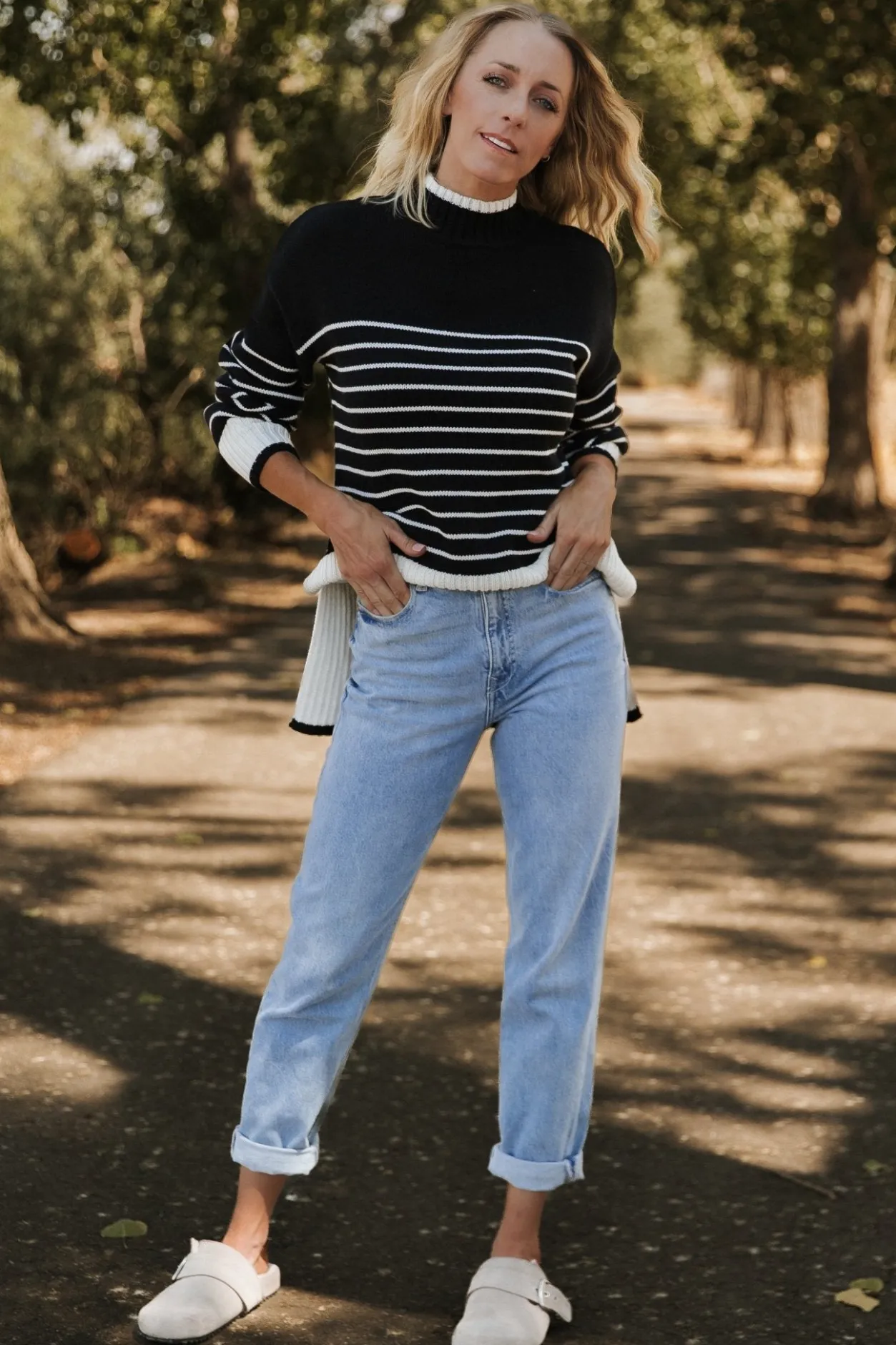 Discount Baltic Born Benedict Stripe Knit Sweater | Black + Cream Black+Cream