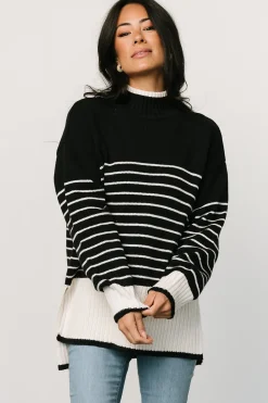 Discount Baltic Born Benedict Stripe Knit Sweater | Black + Cream Black+Cream