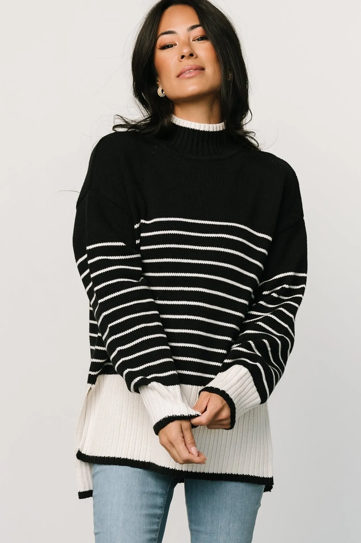 Discount Baltic Born Benedict Stripe Knit Sweater | Black + Cream Black+Cream