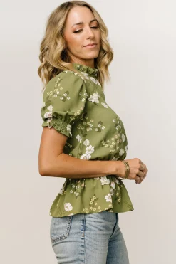 New Baltic Born Beth Peplum Top | Olive Floral OliveFloral